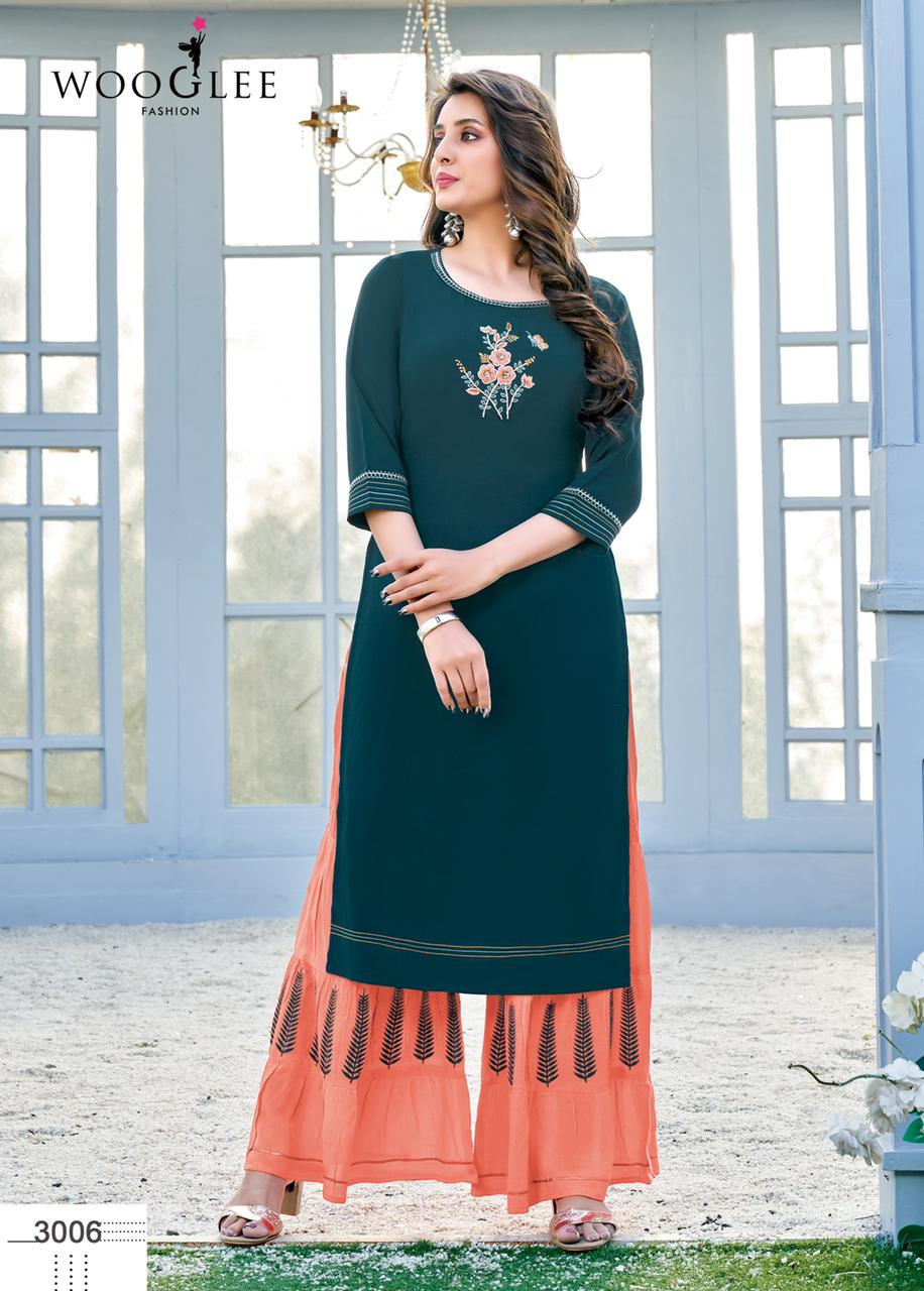 Wooglee Sunshine New Designer Ethnic Wear Kurti With Bottom Collection